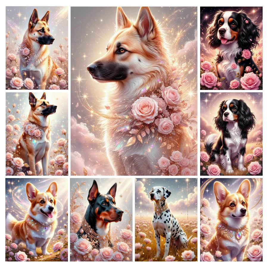 Resin Art Rose - Милый пес и цветок, алмазная мозаика,