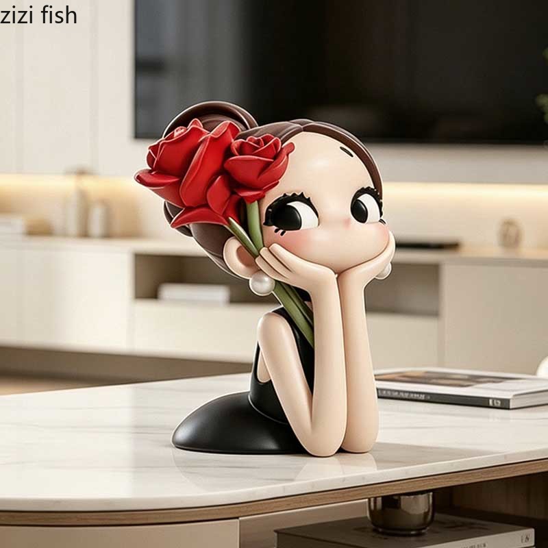 Милая статуэтка девочки с розо – обзор и цена Resin Art Rose